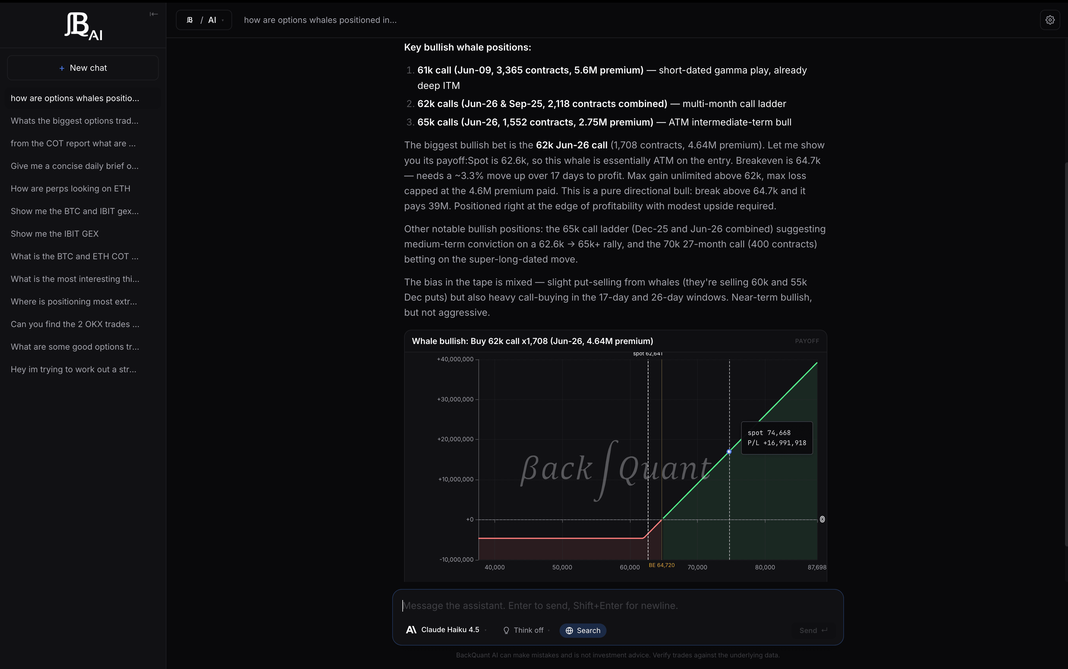 BackQuant AI assistant inside the terminal